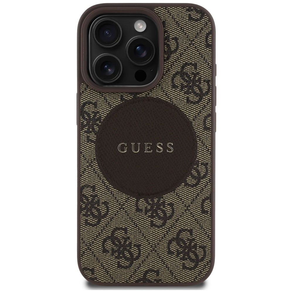 Etui MagSafe dla Apple iPhone 16 Pro, Guess, 4G Circle Classic Logo, Brązowy