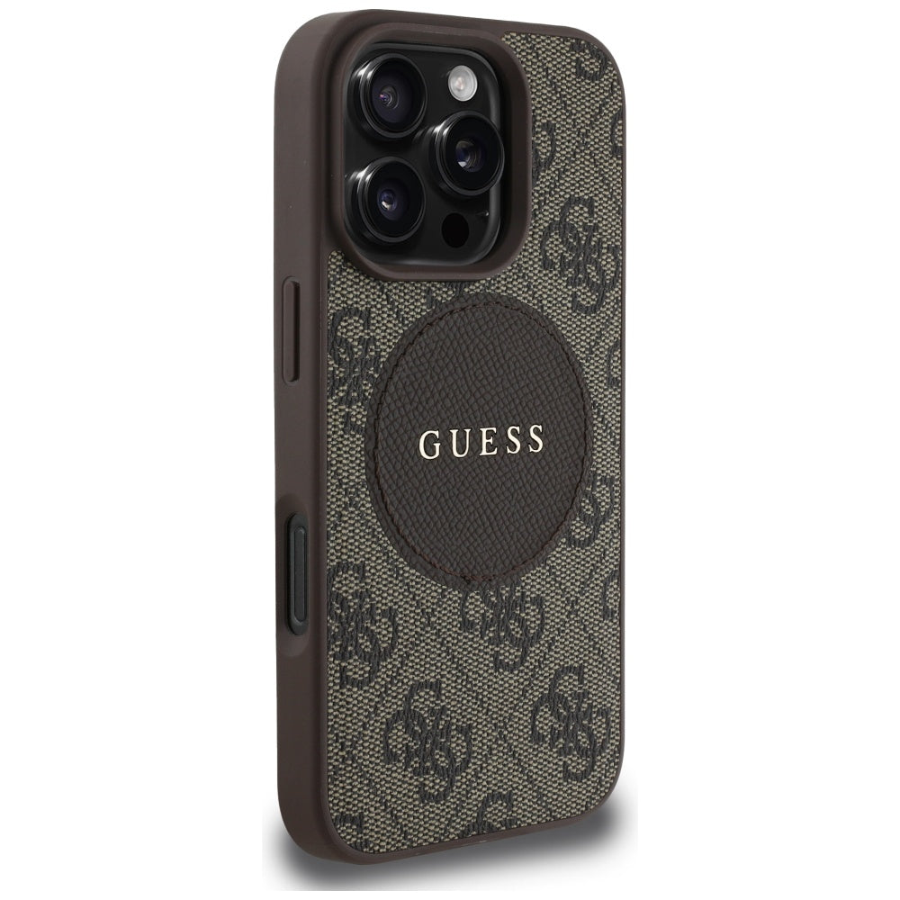Etui MagSafe dla Apple iPhone 16 Pro, Guess, 4G Circle Classic Logo, Brązowy