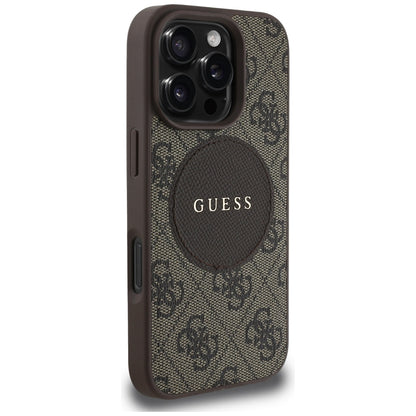 Etui MagSafe dla Apple iPhone 16 Pro, Guess, 4G Circle Classic Logo, Brązowy