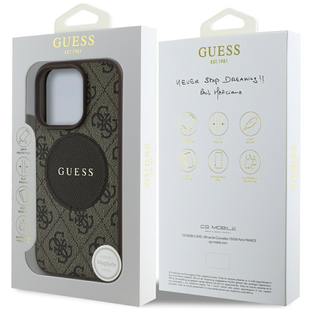 Etui MagSafe dla Apple iPhone 16 Pro, Guess, 4G Circle Classic Logo, Brązowy