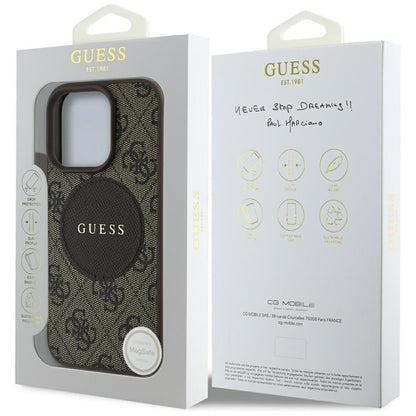 Etui MagSafe dla Apple iPhone 16 Pro, Guess, 4G Circle Classic Logo, Brązowy