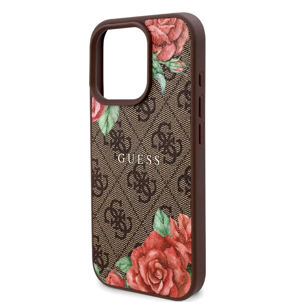 Etui MagSafe dla Apple iPhone 16 Pro, Guess, 4G Flowers Print, Brązowy