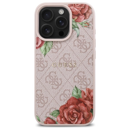 Etui MagSafe dla Apple iPhone 16 Pro, Guess, 4G Flowers Print, Różowy