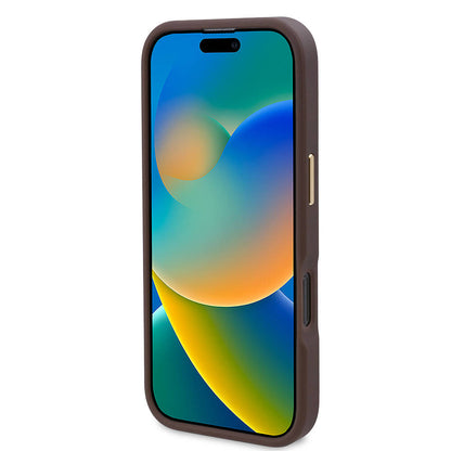 Etui MagSafe dla Apple iPhone 16 Pro, Guess, 4G Logo Plate, Brązowy