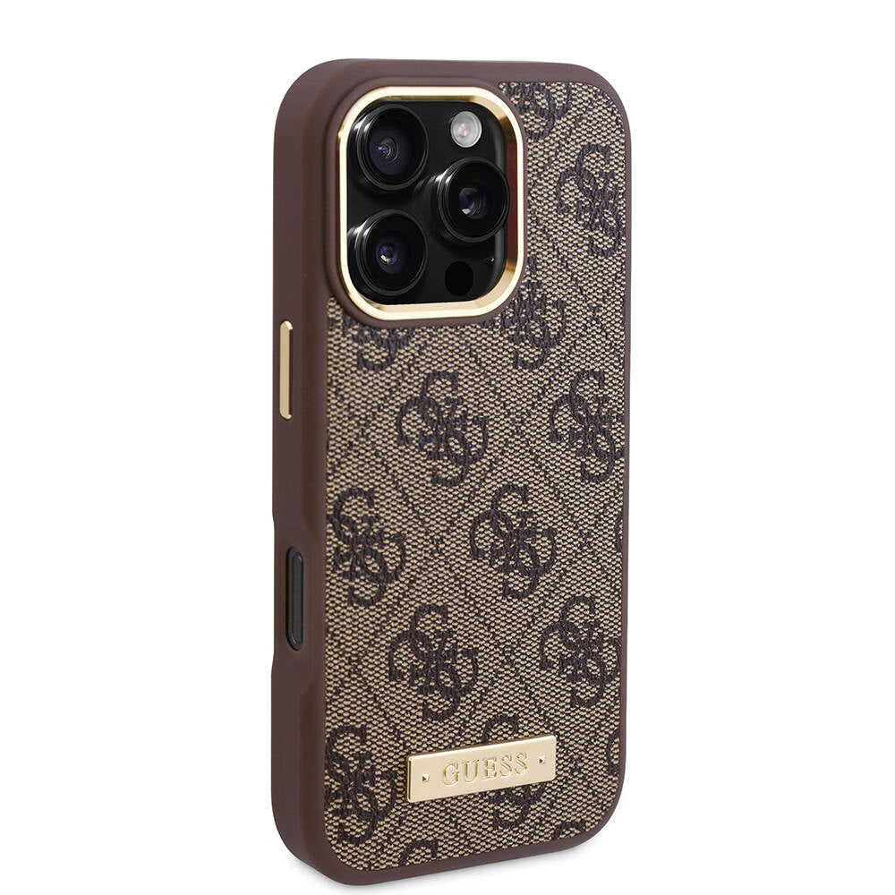 Etui MagSafe dla Apple iPhone 16 Pro, Guess, 4G Logo Plate, Różowy