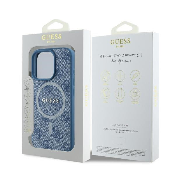 Etui MagSafe dla Apple iPhone 16 Pro, Guess, 4G Ring Classic Logo, Niebieskie