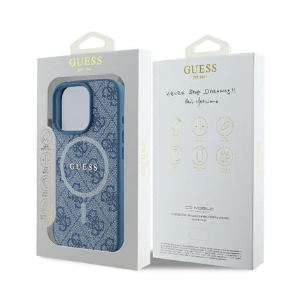 Etui MagSafe dla Apple iPhone 16 Pro, Guess, 4G Ring Classic Logo, Niebieskie