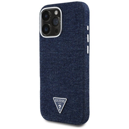 Etui MagSafe dla Apple iPhone 16 Pro, Guess, Denim Triangle Logo, Niebieskie
