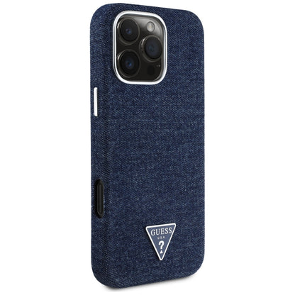 Etui MagSafe dla Apple iPhone 16 Pro, Guess, Denim Triangle Logo, Niebieskie