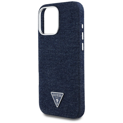Etui MagSafe dla Apple iPhone 16 Pro, Guess, Denim Triangle Logo, Niebieskie