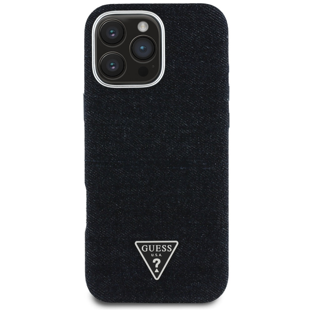 Etui MagSafe dla Apple iPhone 16 Pro, Guess, Denim Triangle Logo, Czarne