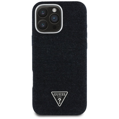 Etui MagSafe dla Apple iPhone 16 Pro, Guess, Denim Triangle Logo, Czarne