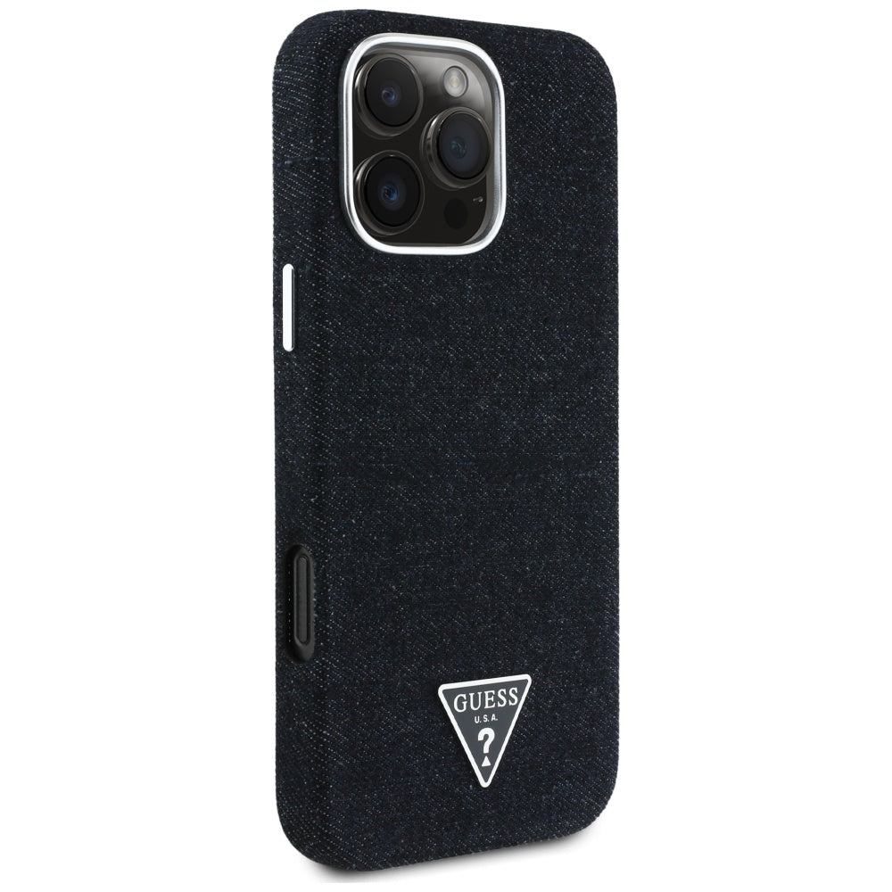 Etui MagSafe dla Apple iPhone 16 Pro, Guess, Denim Triangle Logo, Czarne