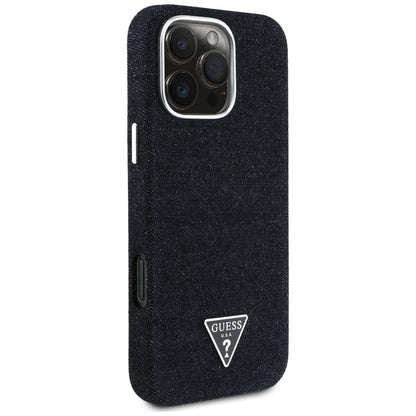 Etui MagSafe dla Apple iPhone 16 Pro, Guess, Denim Triangle Logo, Czarne