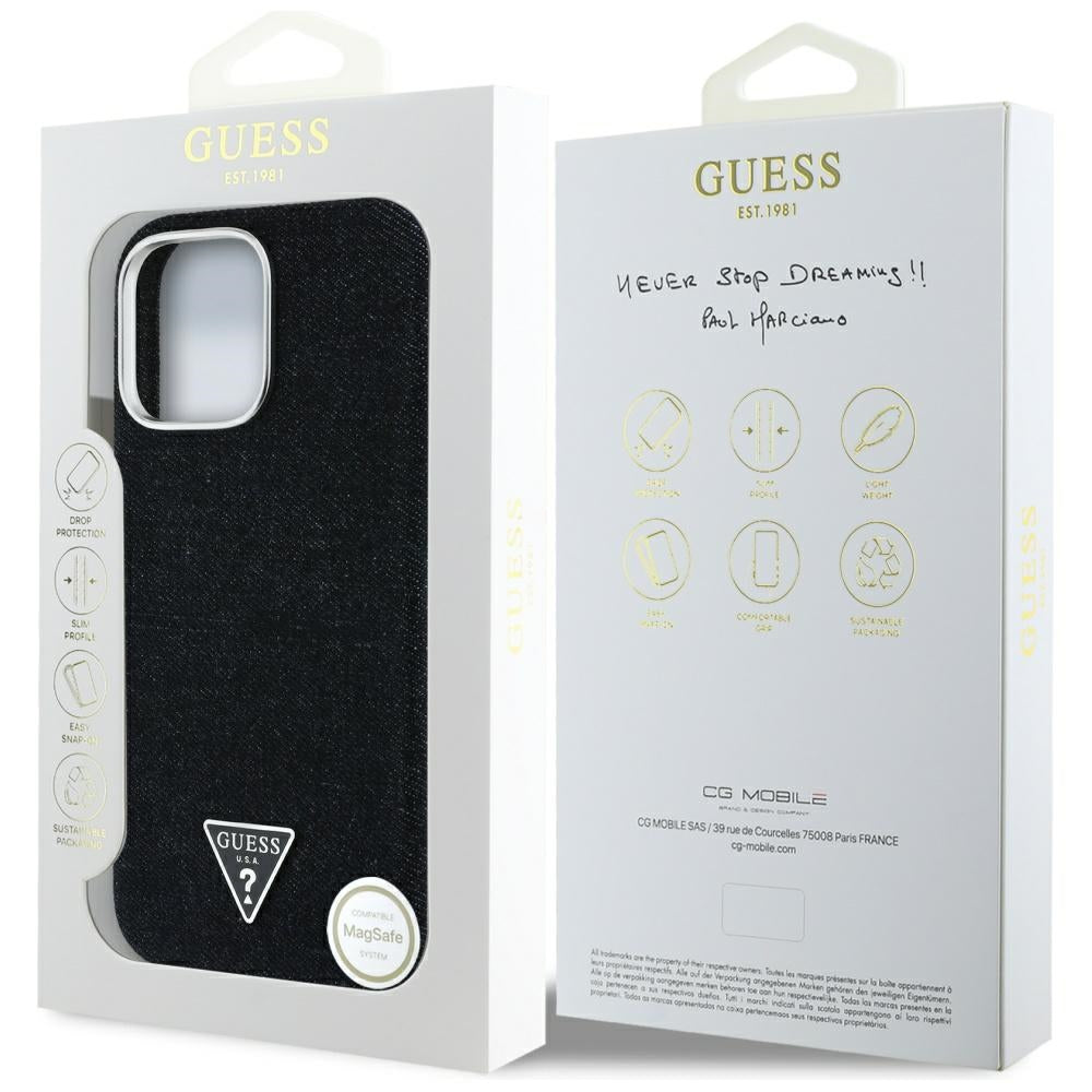Etui MagSafe dla Apple iPhone 16 Pro, Guess, Denim Triangle Logo, Czarne