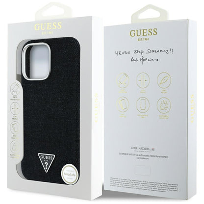 Etui MagSafe dla Apple iPhone 16 Pro, Guess, Denim Triangle Logo, Czarne