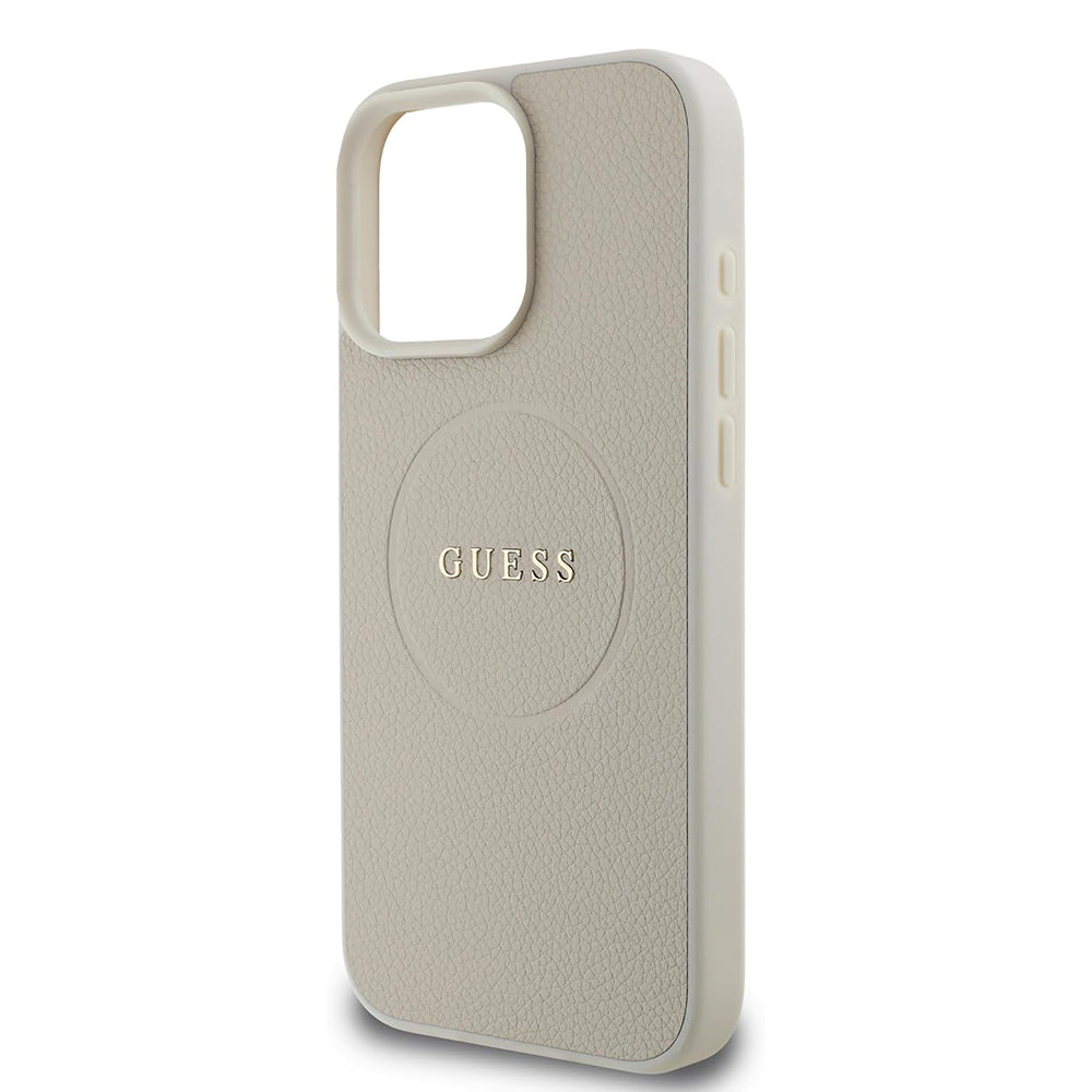 Etui MagSafe dla Apple iPhone 16 Pro, Guess, Grained Gold Ring, Beżowy