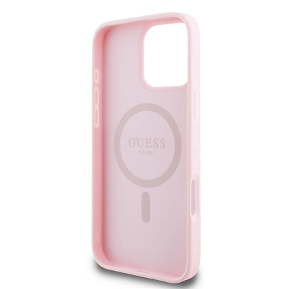 MagSafe Case for Apple iPhone 16 Pro, Guess, Grained Gold Ring, Pink