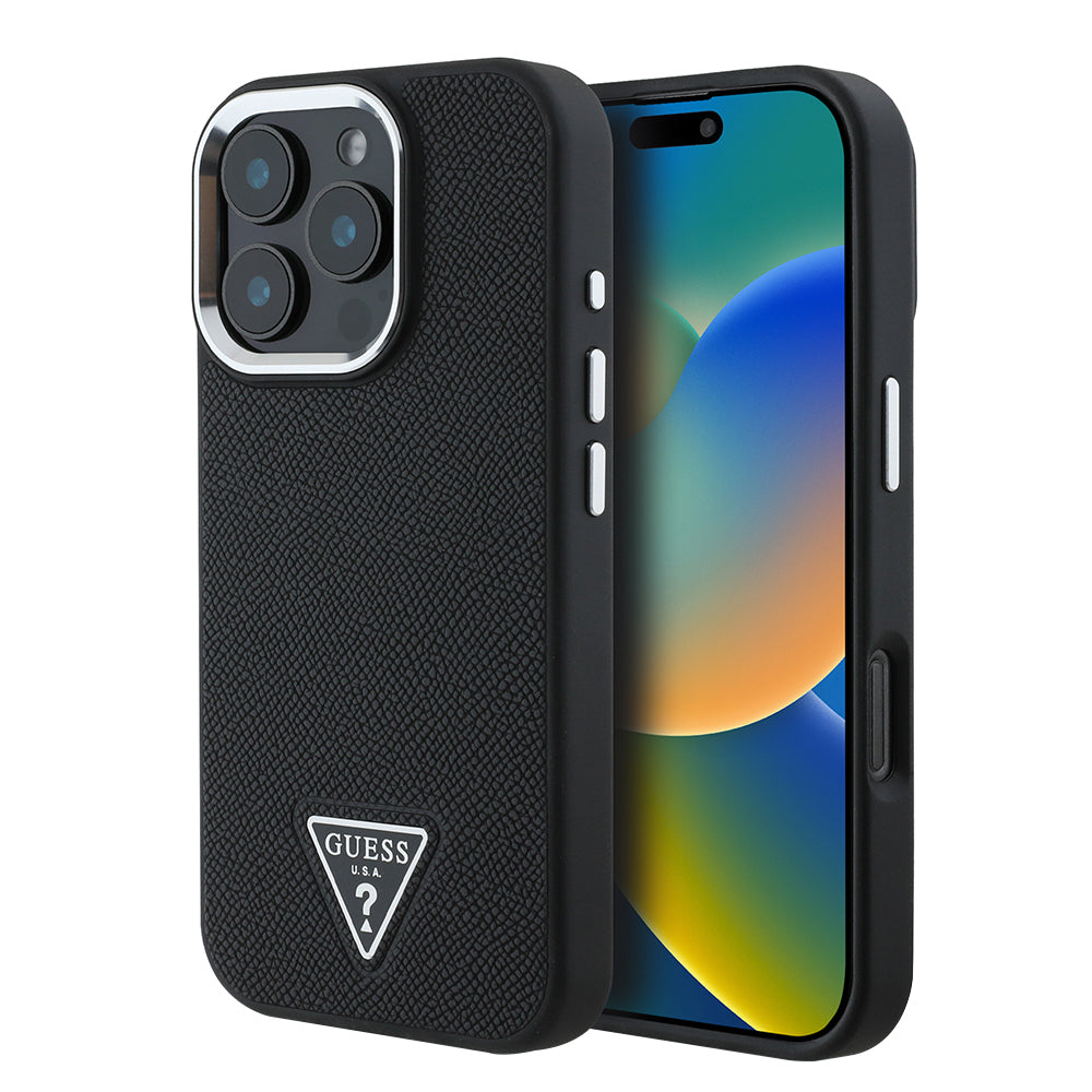 Etui MagSafe dla Apple iPhone 16 Pro, Guess, Grained Triangle Logo, Czarne