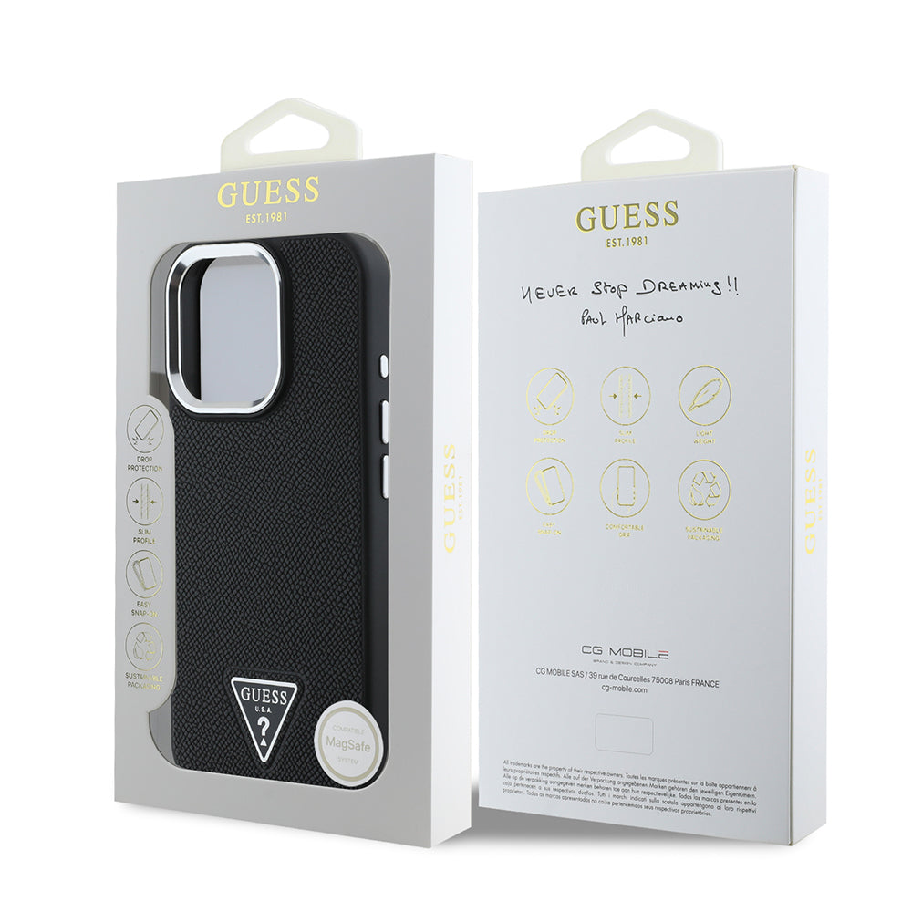 Etui MagSafe dla Apple iPhone 16 Pro, Guess, Grained Triangle Logo, Czarne