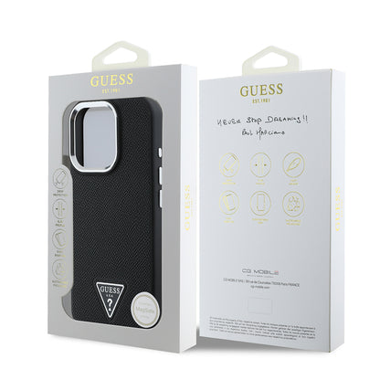 Etui MagSafe dla Apple iPhone 16 Pro, Guess, Grained Triangle Logo, Czarne