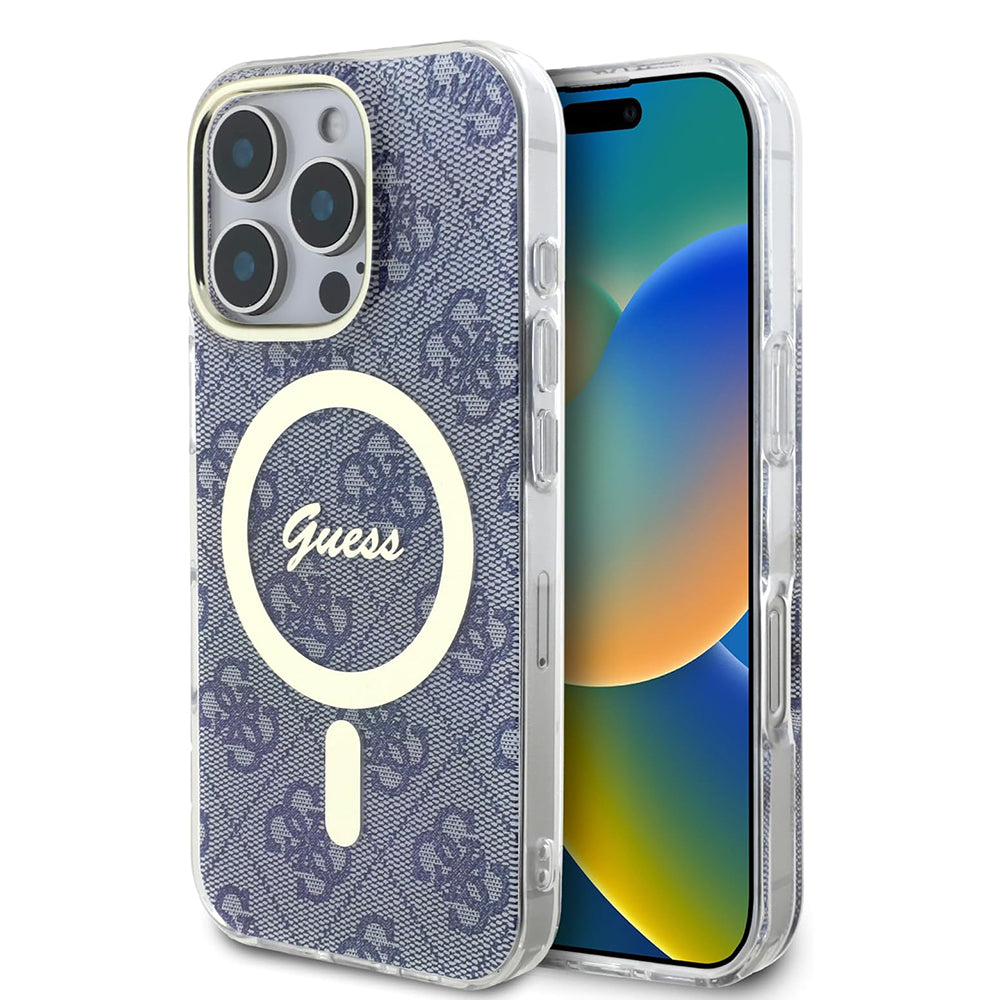 Etui MagSafe dla Apple iPhone 16 Pro, Guess, IML 4G, Niebieskie