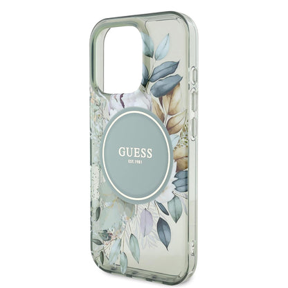 Etui MagSafe dla Apple iPhone 16 Pro, Guess, IML Flower & Tonal Circle, Zielony