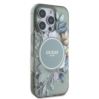 Etui MagSafe dla Apple iPhone 16 Pro, Guess, IML Flower & Tonal Circle, Zielony