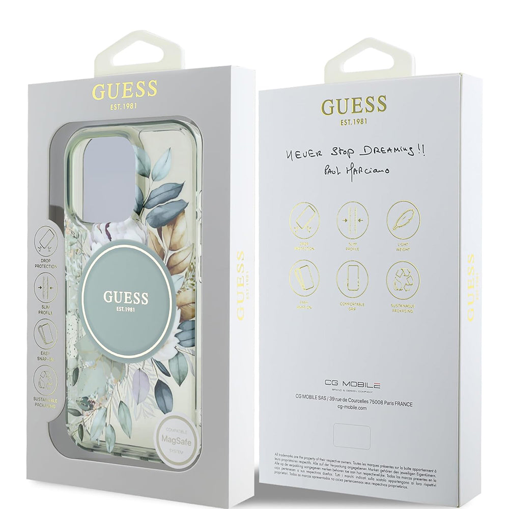 Etui MagSafe dla Apple iPhone 16 Pro, Guess, IML Flower & Tonal Circle, Zielony