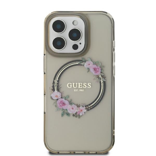 Etui MagSafe dla Apple iPhone 16 Pro, Guess, IML Flowers Wreath, Czarne