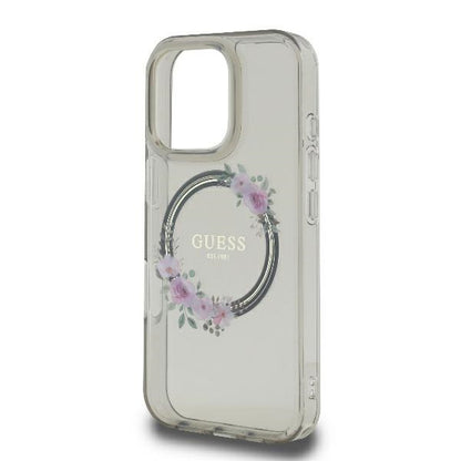 Etui MagSafe dla Apple iPhone 16 Pro, Guess, IML Flowers Wreath, Czarne