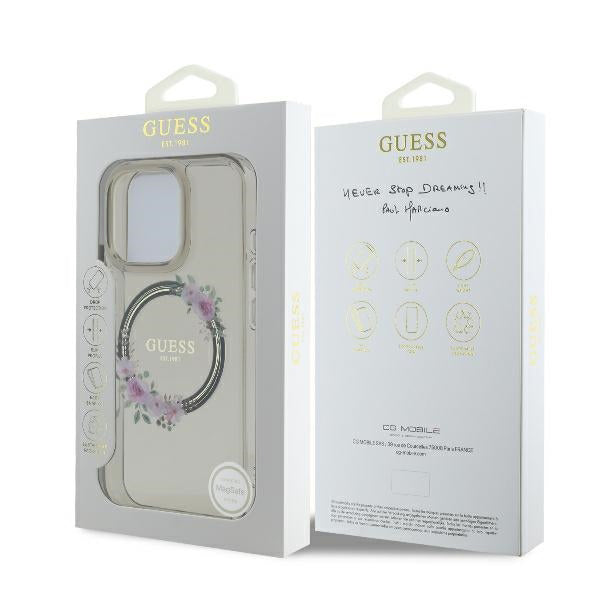 Etui MagSafe dla Apple iPhone 16 Pro, Guess, IML Flowers Wreath, Czarne