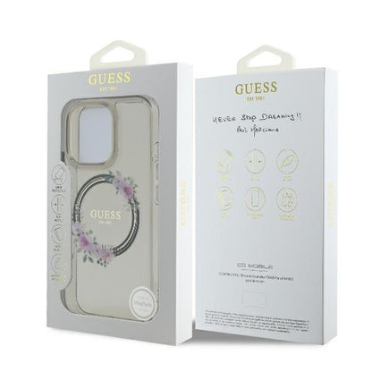 Etui MagSafe dla Apple iPhone 16 Pro, Guess, IML Flowers Wreath, Czarne