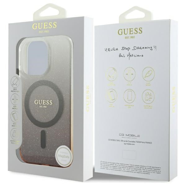 Etui MagSafe dla Apple iPhone 16 Pro, Guess, IML Glitter Gradient, Brązowy