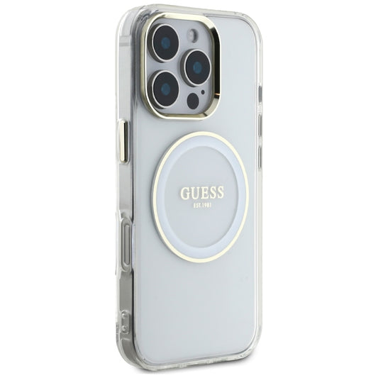 Etui MagSafe dla Apple iPhone 16 Pro, Guess, IML Metal Colored Circle, Białe