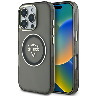 Etui MagSafe dla Apple iPhone 16 Pro, Guess, IML Metal Mountain Logo, Czarne
