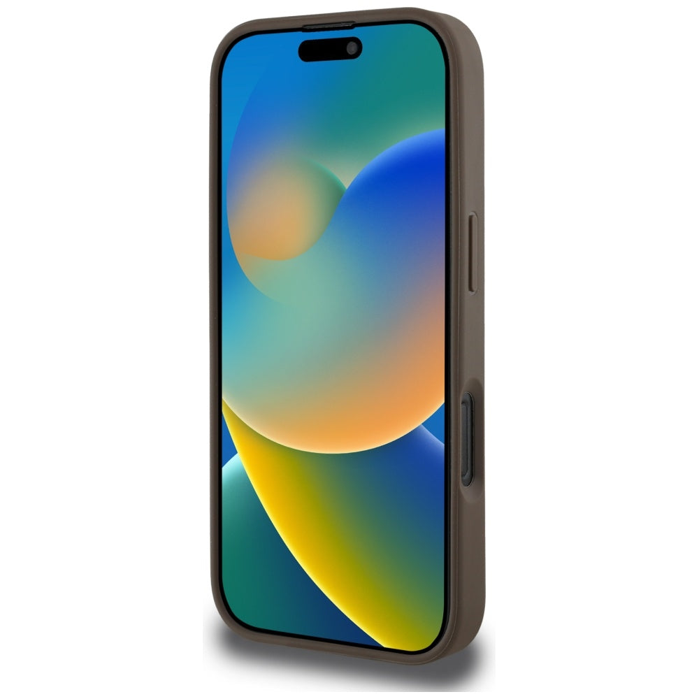 Etui MagSafe dla Apple iPhone 16 Pro, Guess, Peony Grained Hot Stamp Triangle, Brązowy