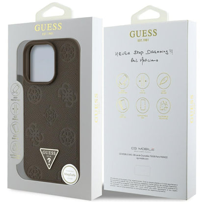 Etui MagSafe dla Apple iPhone 16 Pro, Guess, Peony Grained Hot Stamp Triangle, Brązowy