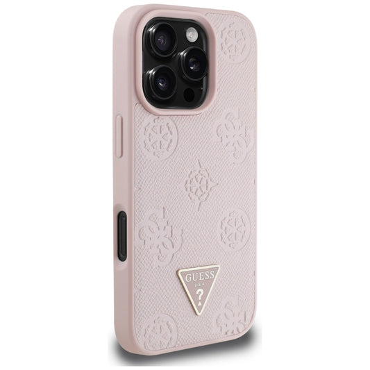 Etui MagSafe dla Apple iPhone 16 Pro, Guess, Peony Grained Hot Stamp Triangle, Różowy