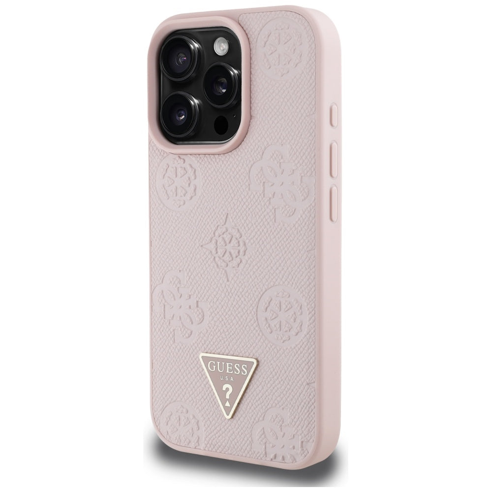 Etui MagSafe dla Apple iPhone 16 Pro, Guess, Peony Grained Hot Stamp Triangle, Różowy
