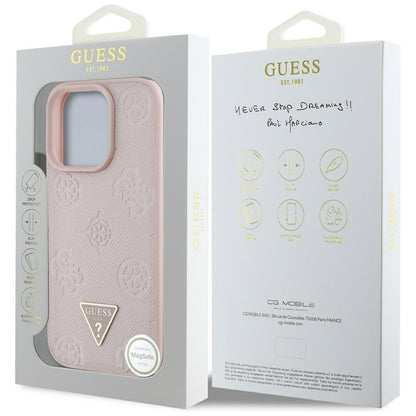 Etui MagSafe dla Apple iPhone 16 Pro, Guess, Peony Grained Hot Stamp Triangle, Różowy