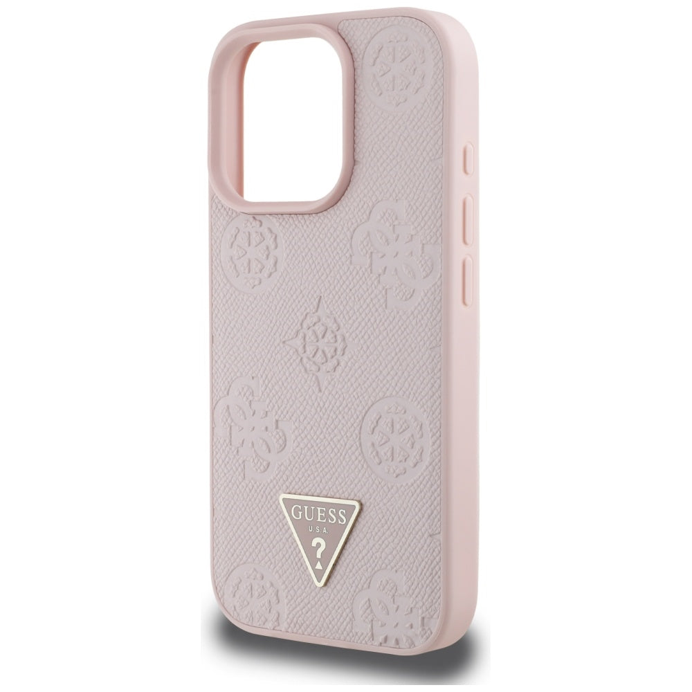 Etui MagSafe dla Apple iPhone 16 Pro, Guess, Peony Grained Hot Stamp Triangle, Różowy