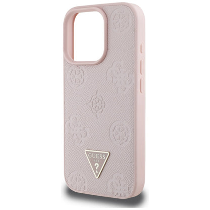 Etui MagSafe dla Apple iPhone 16 Pro, Guess, Peony Grained Hot Stamp Triangle, Różowy