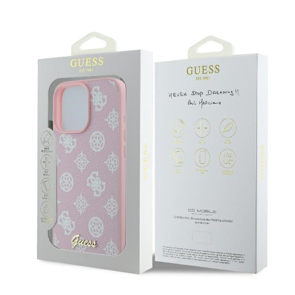 Etui MagSafe dla Apple iPhone 16 Pro, Guess, Peony Script, Różowy