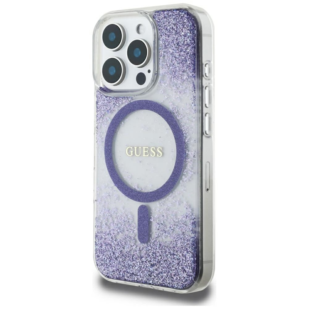 Etui MagSafe dla Apple iPhone 16 Pro, Guess, Resin Bottom Glitter, Fioletowy