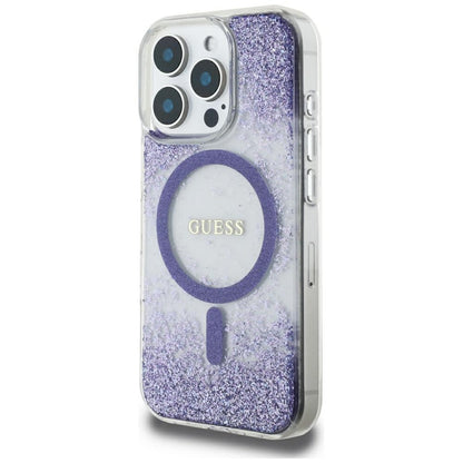 Etui MagSafe dla Apple iPhone 16 Pro, Guess, Resin Bottom Glitter, Fioletowy