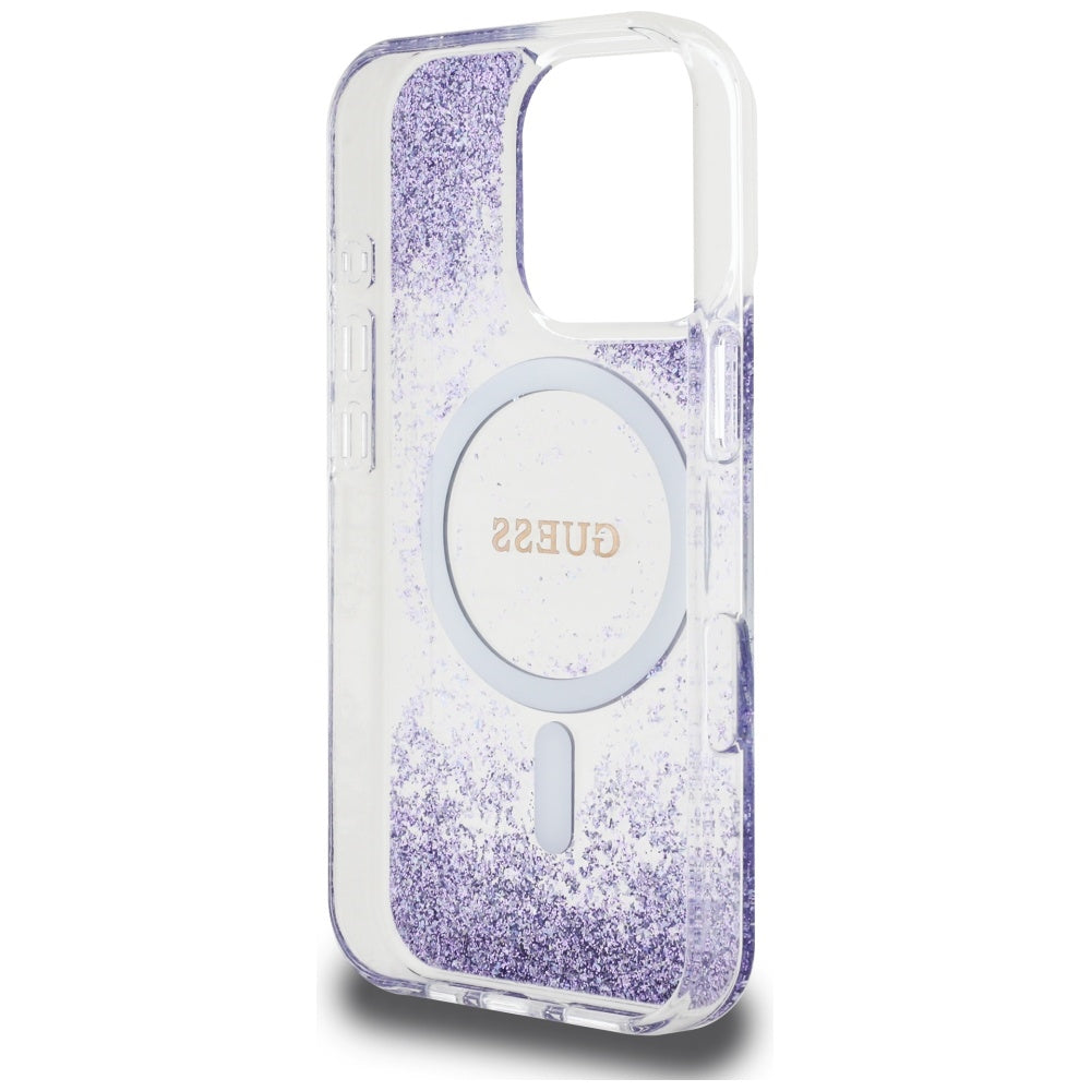 Etui MagSafe dla Apple iPhone 16 Pro, Guess, Resin Bottom Glitter, Fioletowy
