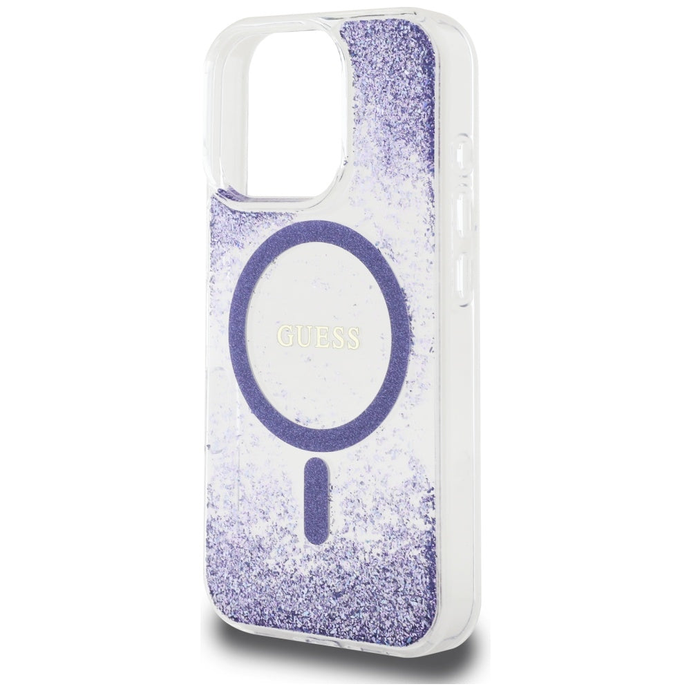 Etui MagSafe dla Apple iPhone 16 Pro, Guess, Resin Bottom Glitter, Fioletowy