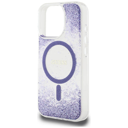 Etui MagSafe dla Apple iPhone 16 Pro, Guess, Resin Bottom Glitter, Fioletowy