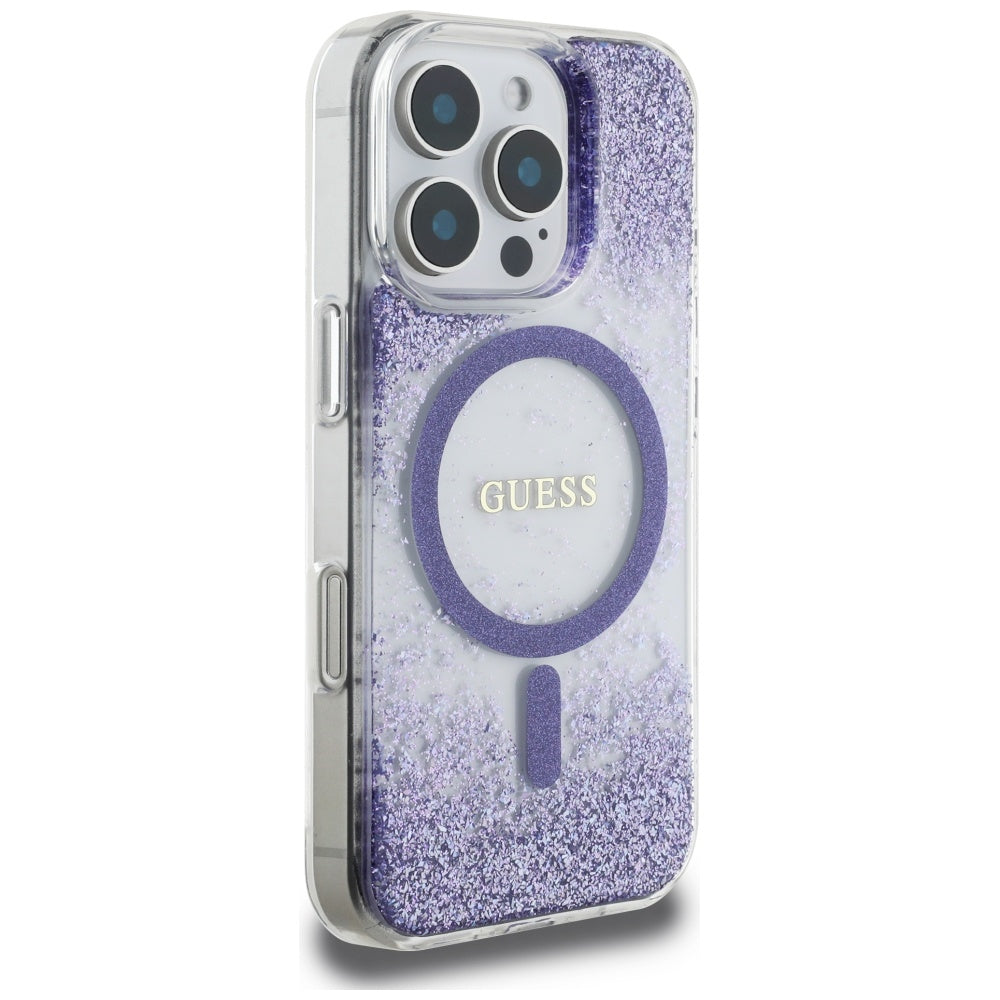 Etui MagSafe dla Apple iPhone 16 Pro, Guess, Resin Bottom Glitter, Fioletowy